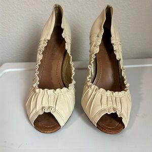 BCBGMaxAzria ruffle peep toe pump